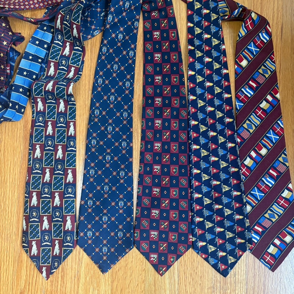 5 Tommy Hilfiger Silk Flags, Crests, Dogs Ties